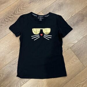 Karl Lagerfeld Black T-Shirt with Gold Cat Design